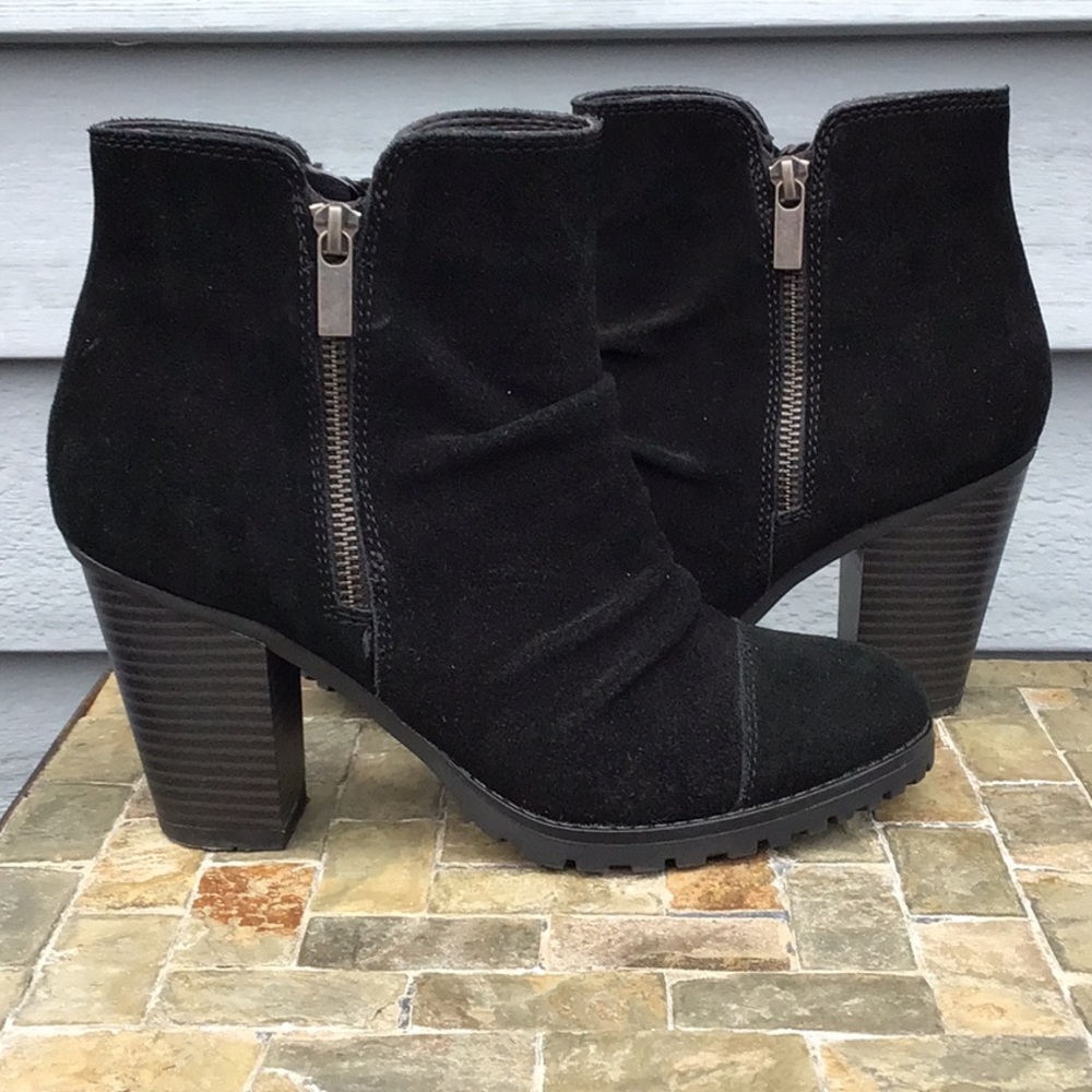 White Mountain Taft Black Suede Leather Side Zip Bootie Size 8